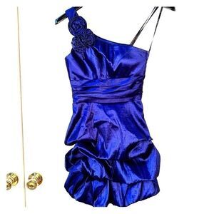 BLUE ONE SHOULDER TAFFETA DRESS SIZE SMALL